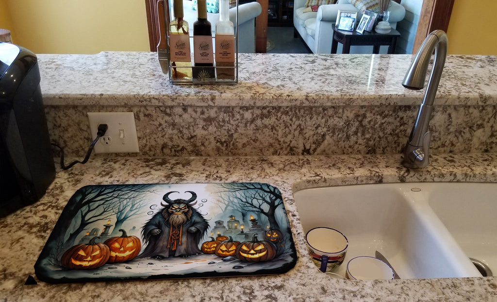 Krampus The Christmas Demon Spooky Halloween Dish Drying Mat Absorbent Dish Drying Mat Pad for Kitchen Counter Dish Drainer Mat for Countertop, 14 x 21", Multicolor