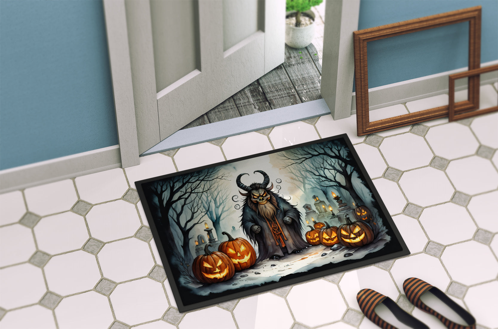 Krampus The Christmas Demon Spooky Halloween Doormat Indoor Outdoor 24H X 36W Front Door Mat Rugs for Entryway, Non Slip Washable Low Pile,