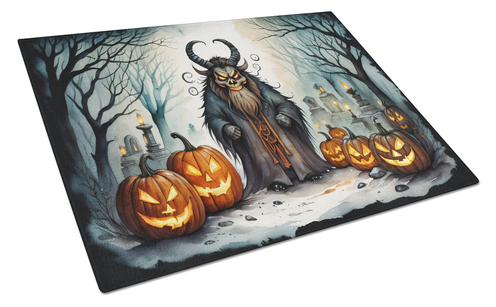 Krampus The Christmas Demon Spooky Halloween Cutting Board Tempered Glass Kitchen Cutting Surface, Heat Resistant Chopping, Non-Slip Feet, Food Prep & Serving