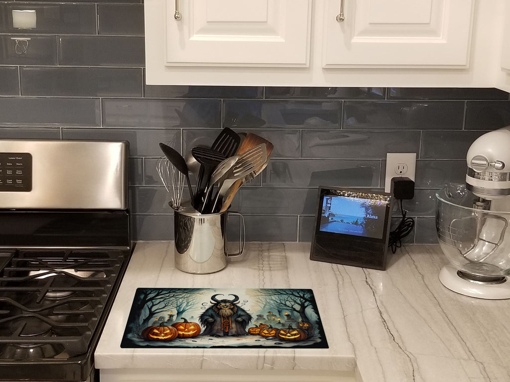 Krampus The Christmas Demon Spooky Halloween Cutting Board Tempered Glass Kitchen Cutting Surface, Heat Resistant Chopping, Non-Slip Feet, Food Prep & Serving