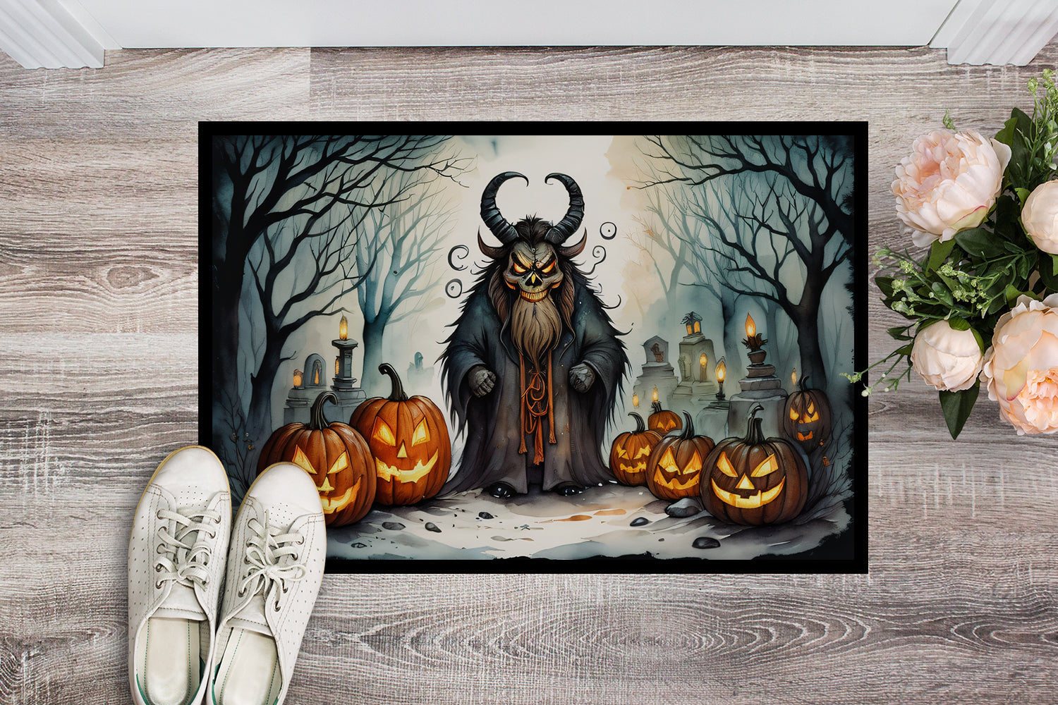 Krampus The Christmas Demon Spooky Halloween Doormat Indoor Outdoor 18H X 27W Front Door Mat Rugs for Entryway, Non Slip Washable