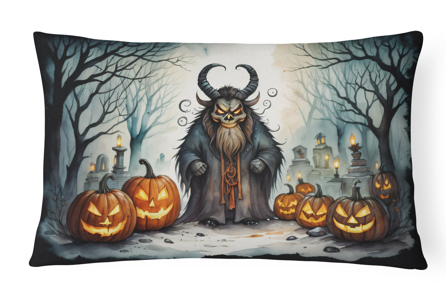 Krampus The Christmas Demon Spooky Halloween Decorative Throw Pillow 12x16 Indoor Outdoor Accent Cushion, Fabric Cover with Insert for Sofa, Bed, Porch & Living Room