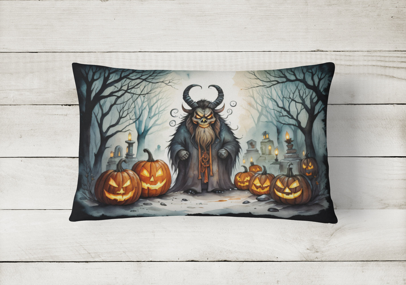 Krampus The Christmas Demon Spooky Halloween Decorative Throw Pillow 12x16 Indoor Outdoor Accent Cushion, Fabric Cover with Insert for Sofa, Bed, Porch & Living Room