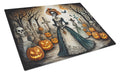 La Catrina Skeleton Spooky Halloween Cutting Board Tempered Glass Kitchen Cutting Surface, Heat Resistant Chopping, Non-Slip Feet, Food Prep & Serving