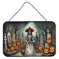 La Catrina Skeleton Spooky Halloween Wall or Door Hanging Prints Aluminum Metal Sign Kitchen Wall Bar Bathroom Plaque Home Decor, 8HX12W, Multicolor