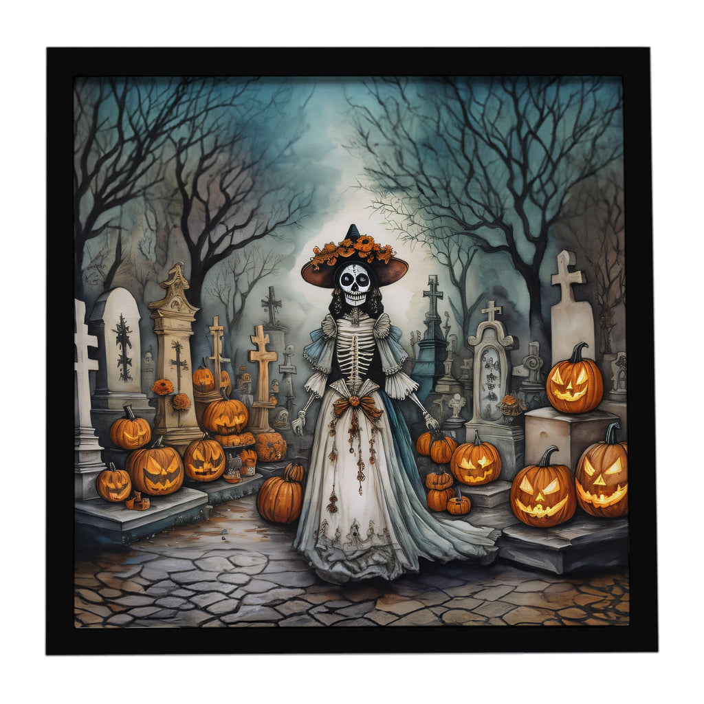 La Catrina Skeleton Spooky Halloween Framed Metal Print Bathroom, Kitchen, Office, Home Decor Wall Art Ready to Hang, Square, 8X8