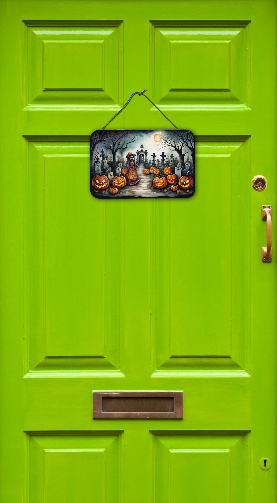 La Catrina Skeleton Spooky Halloween Wall or Door Hanging Prints Aluminum Metal Sign Kitchen Wall Bar Bathroom Plaque Home Decor, 8HX12W, Multicolor