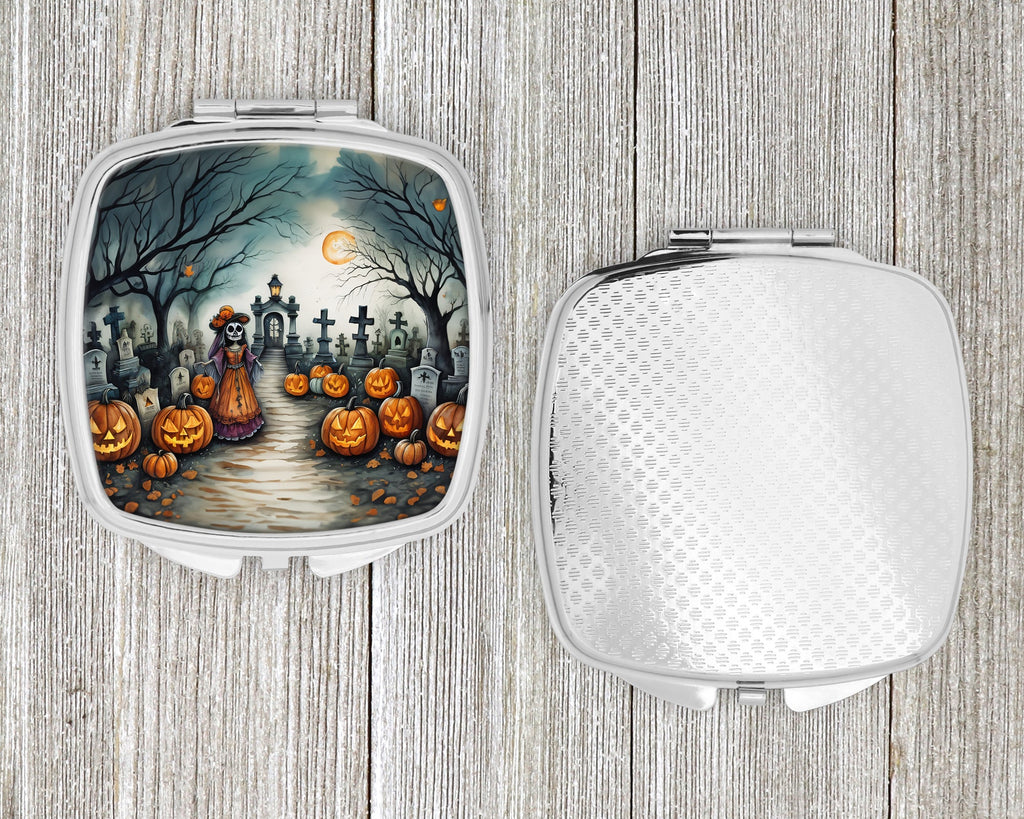 La Catrina Skeleton Spooky Halloween Compact Mirror Decorative Travel Makeup Mirror for Women Girls Gifts Pocket Makeup Mirror Folding Handheld