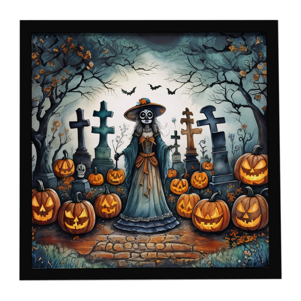 La Catrina Skeleton Spooky Halloween Framed Metal Print Bathroom, Kitchen, Office, Home Decor Wall Art Ready to Hang, Square, 8X8