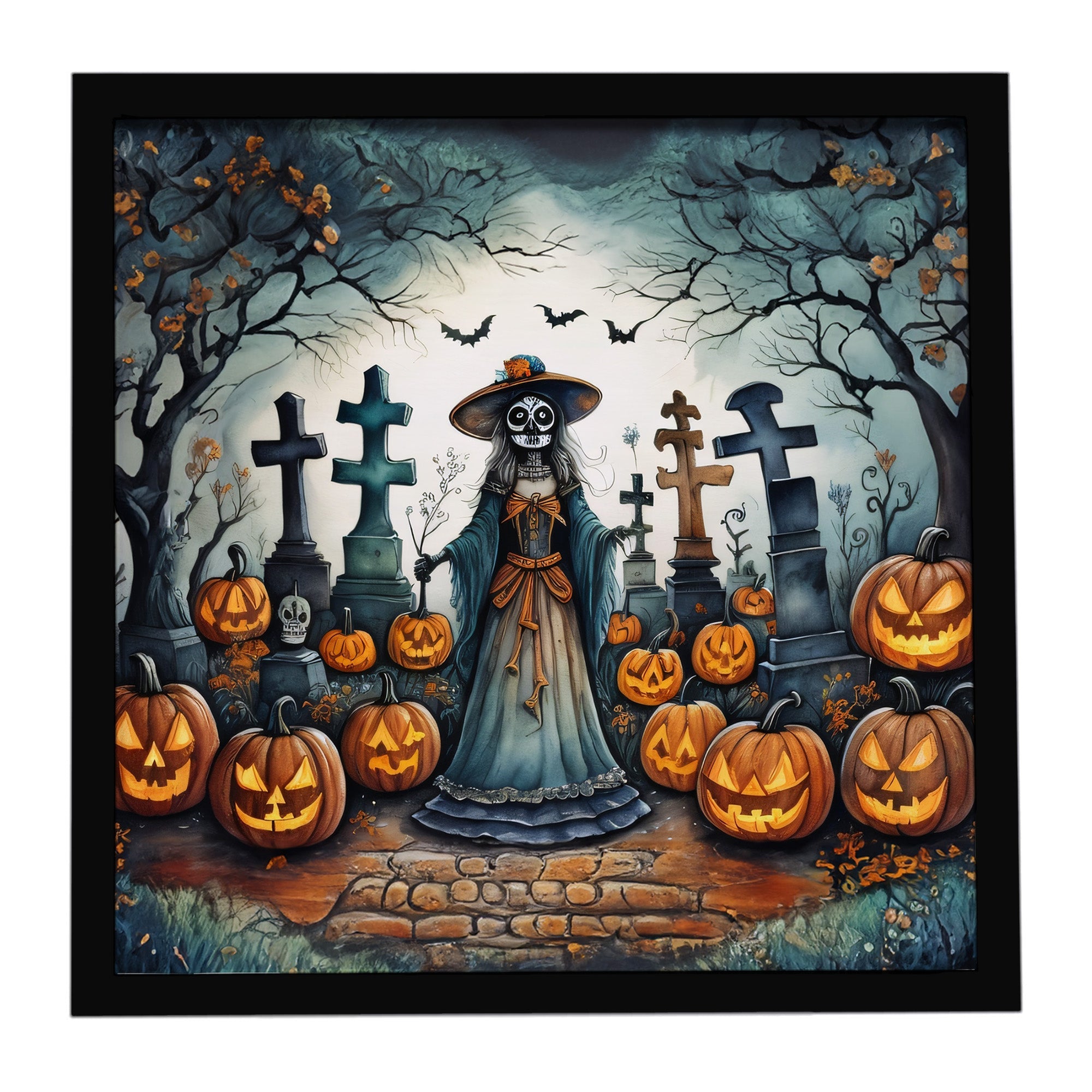 La Catrina Skeleton Spooky Halloween Framed Metal Print Bathroom, Kitchen, Office, Home Decor Wall Art Ready to Hang, Square, 8X8