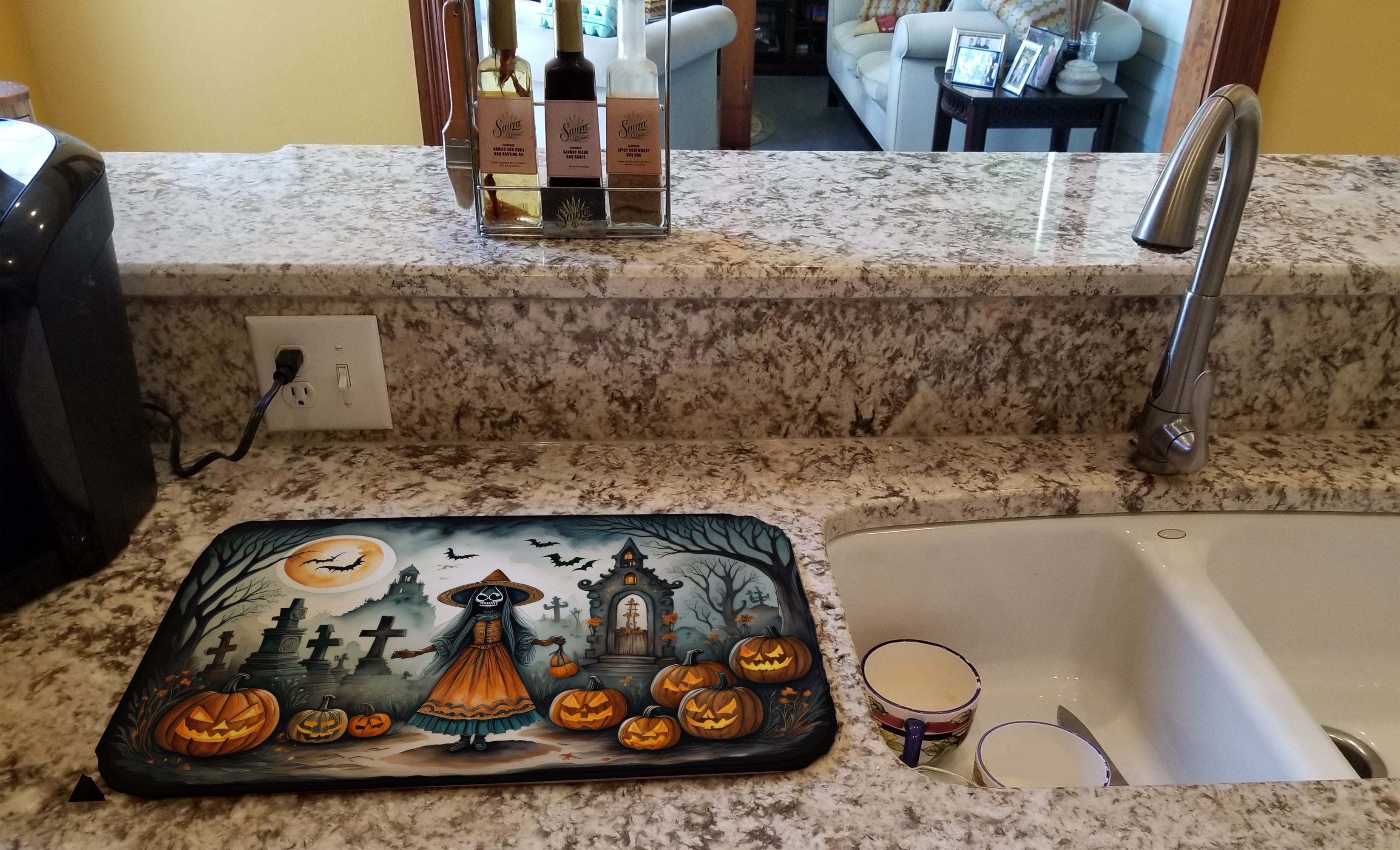 La Llorona Skeleton Spooky Halloween Dish Drying Mat Absorbent Dish Drying Mat Pad for Kitchen Counter Dish Drainer Mat for Countertop, 14 x 21", Multicolor