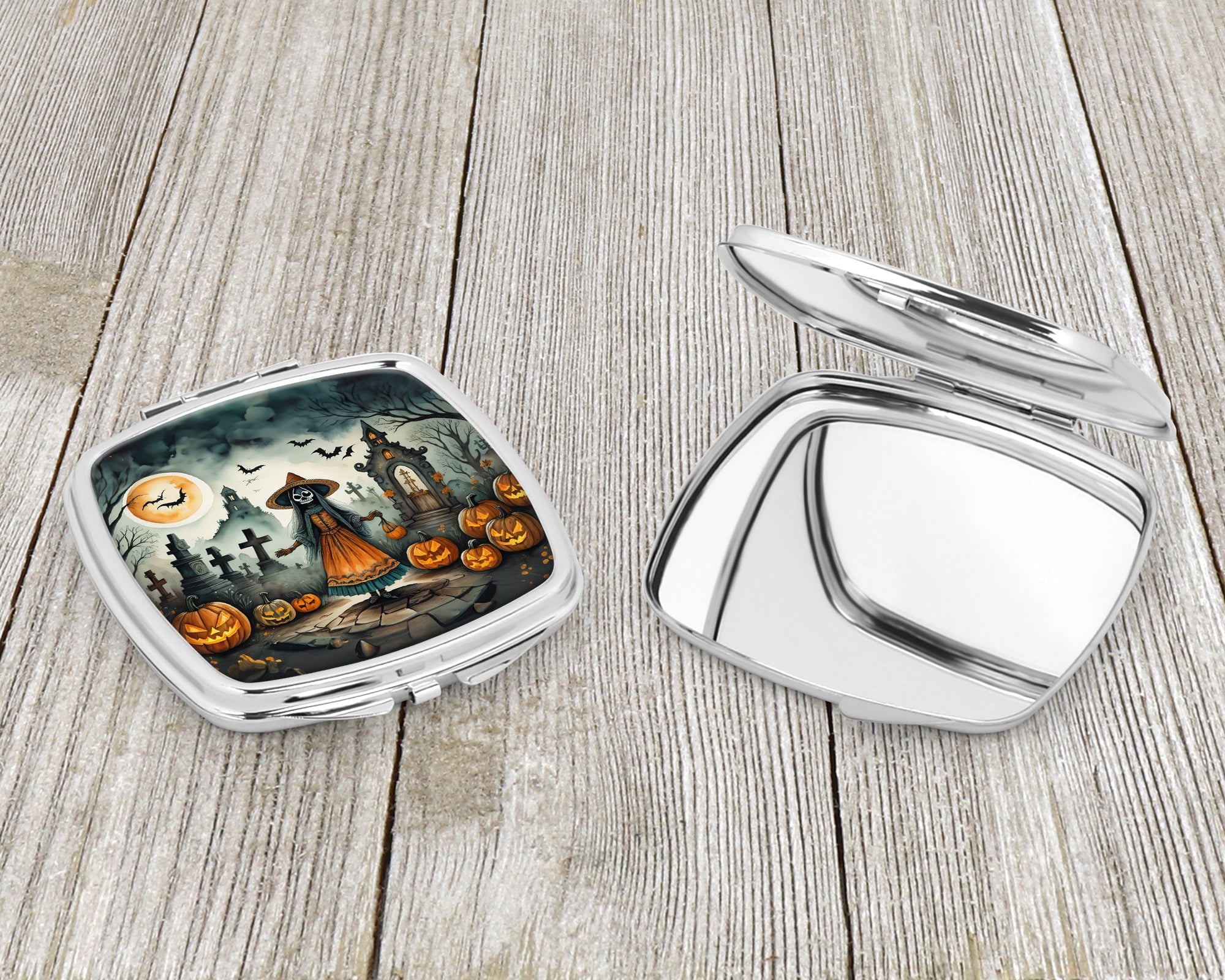 La Llorona Skeleton Spooky Halloween Compact Mirror Decorative Travel Makeup Mirror for Women Girls Gifts Pocket Makeup Mirror Folding Handheld