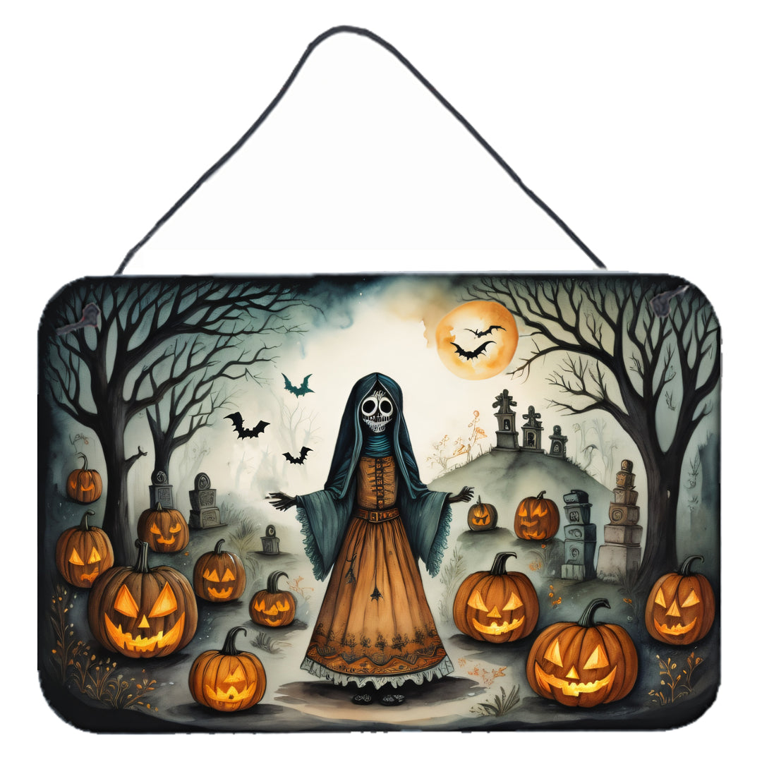 La Llorona Skeleton Spooky Halloween Wall or Door Hanging Prints Aluminum Metal Sign Kitchen Wall Bar Bathroom Plaque Home Decor, 8HX12W, Multicolor