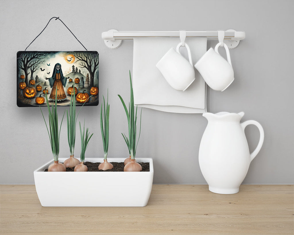 La Llorona Skeleton Spooky Halloween Wall or Door Hanging Prints Aluminum Metal Sign Kitchen Wall Bar Bathroom Plaque Home Decor, 8HX12W, Multicolor