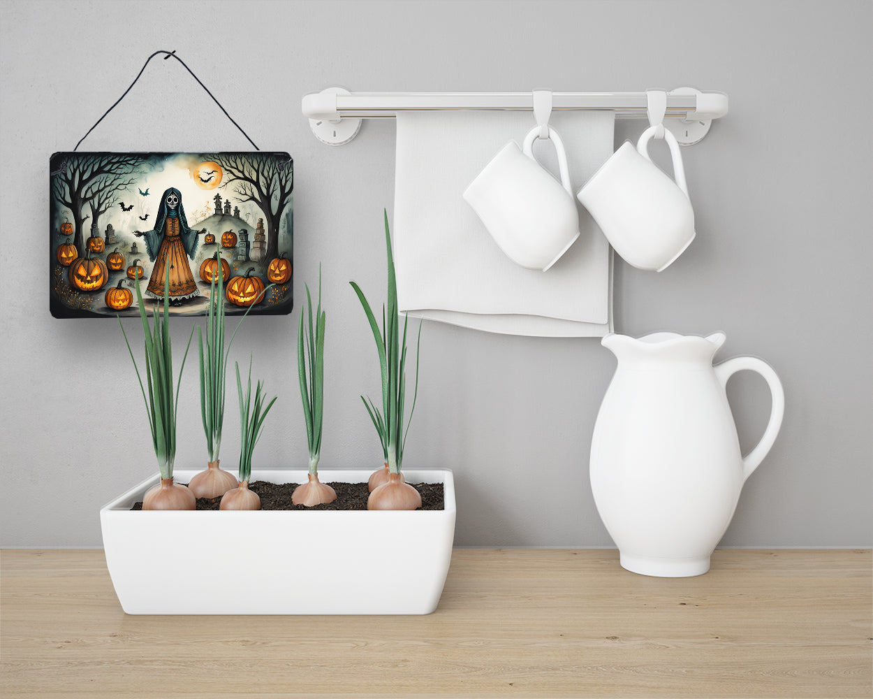 La Llorona Skeleton Spooky Halloween Wall or Door Hanging Prints Aluminum Metal Sign Kitchen Wall Bar Bathroom Plaque Home Decor, 8HX12W, Multicolor