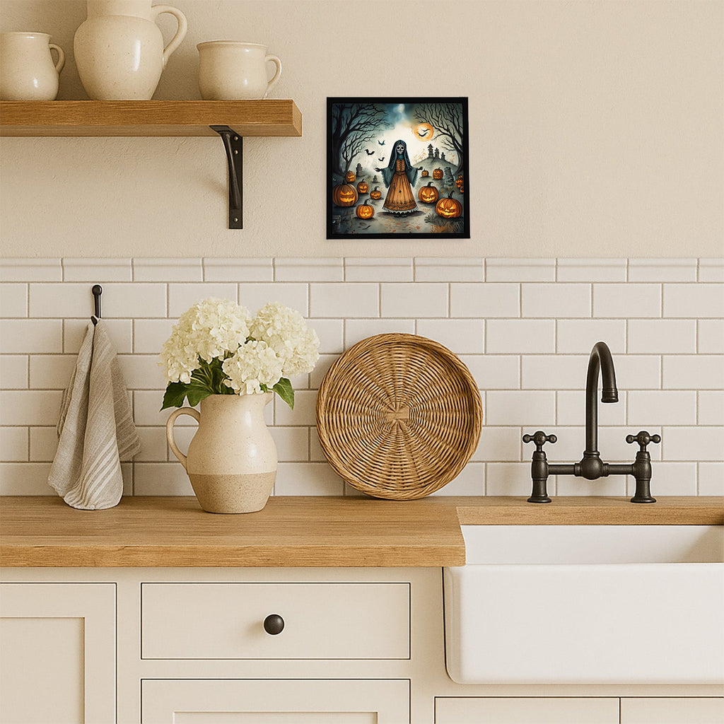 La Llorona Skeleton Spooky Halloween Framed Metal Print Bathroom, Kitchen, Office, Home Decor Wall Art Ready to Hang, Square, 8X8