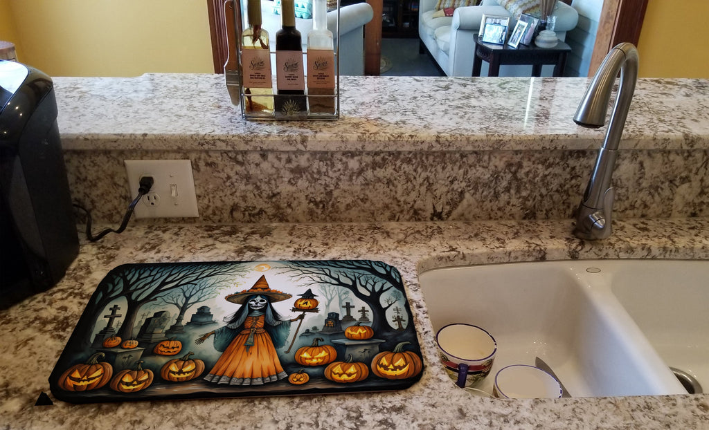 La Llorona Skeleton Spooky Halloween Dish Drying Mat Absorbent Dish Drying Mat Pad for Kitchen Counter Dish Drainer Mat for Countertop, 14 x 21", Multicolor