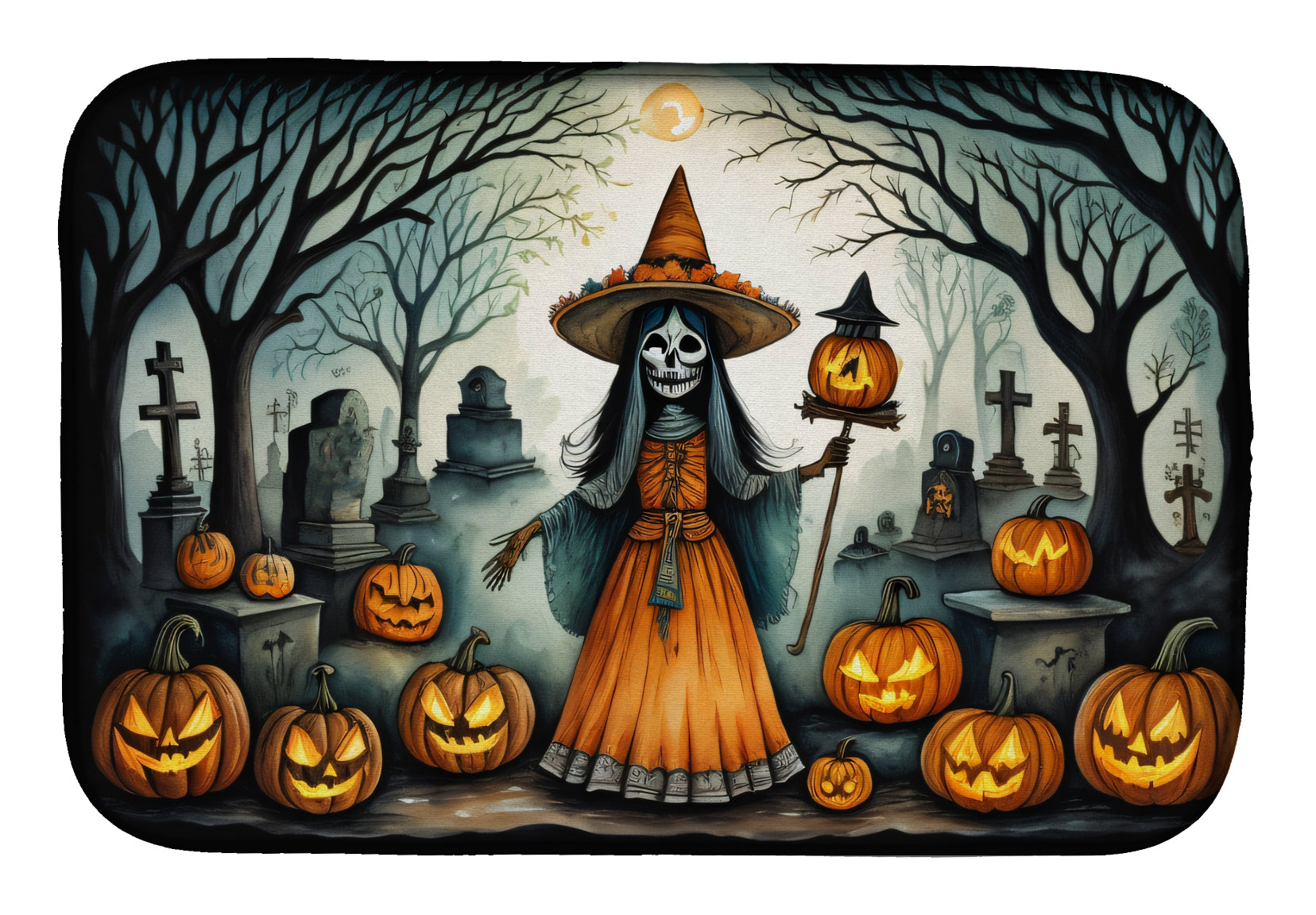 La Llorona Skeleton Spooky Halloween Dish Drying Mat Absorbent Dish Drying Mat Pad for Kitchen Counter Dish Drainer Mat for Countertop, 14 x 21", Multicolor