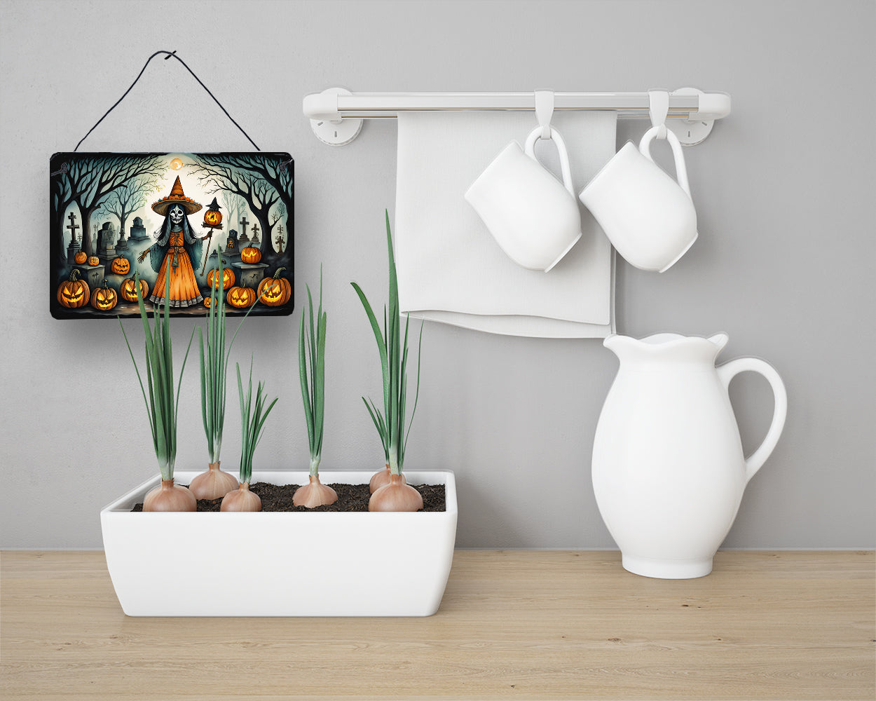 La Llorona Skeleton Spooky Halloween Wall or Door Hanging Prints Aluminum Metal Sign Kitchen Wall Bar Bathroom Plaque Home Decor, 8HX12W, Multicolor