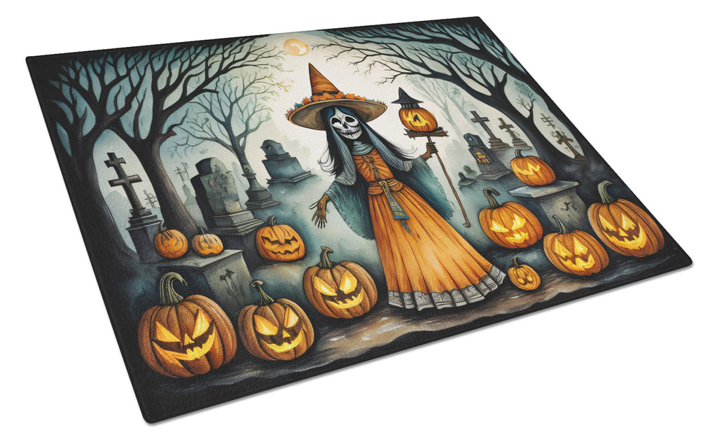 La Llorona Skeleton Spooky Halloween Cutting Board Tempered Glass Kitchen Cutting Surface, Heat Resistant Chopping, Non-Slip Feet, Food Prep & Serving