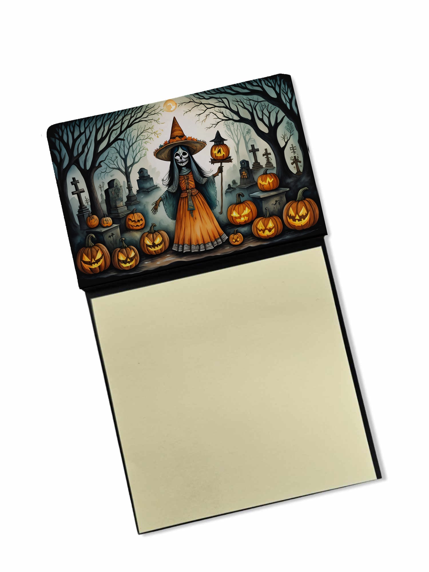La Llorona Skeleton Spooky Halloween Watercolor Sticky Note Holder Refillable Dispenser Desk Accessory 3x3 Pad Gift