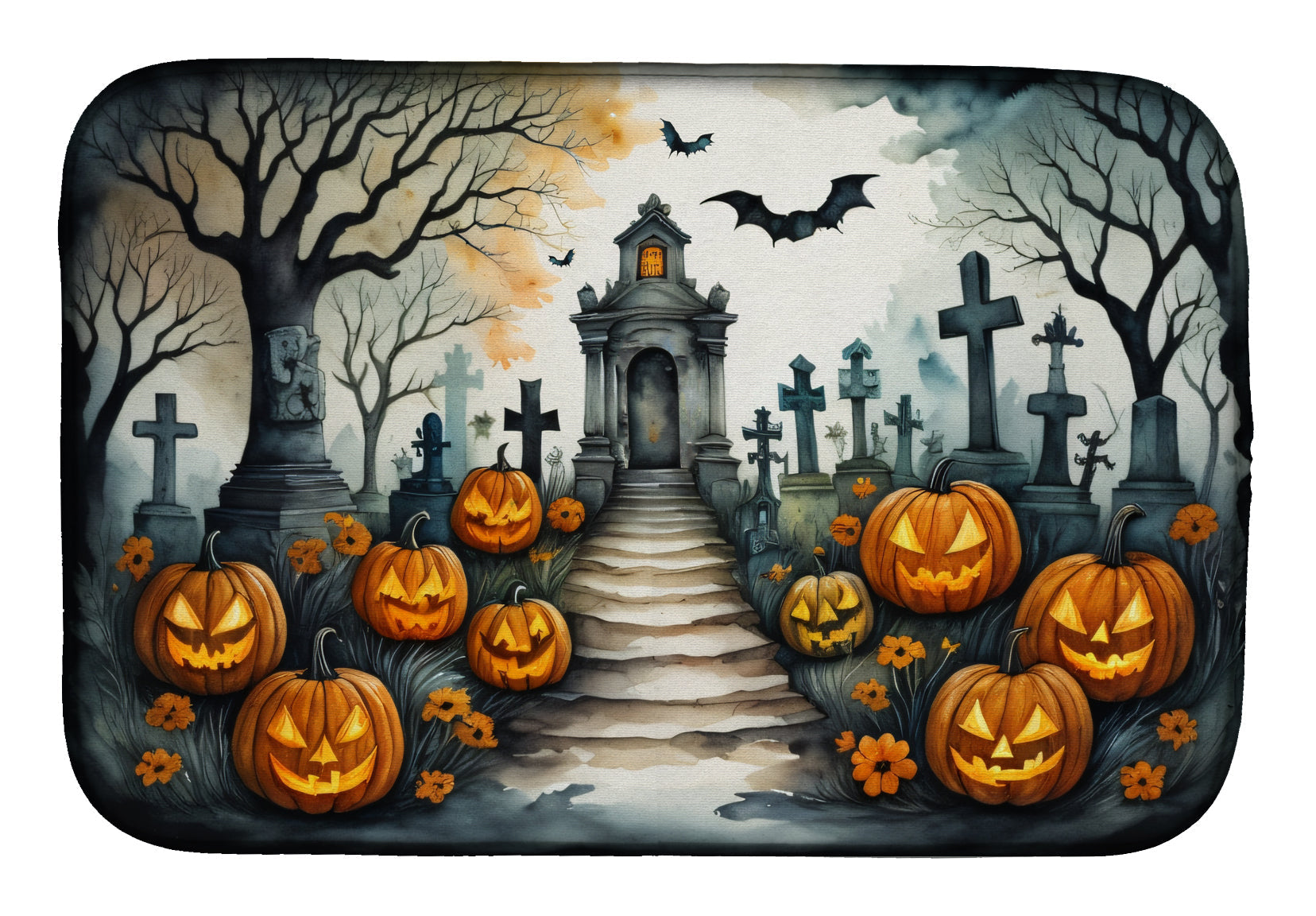 Marigold Spooky Halloween Dish Drying Mat Absorbent Dish Drying Mat Pad for Kitchen Counter Dish Drainer Mat for Countertop, 14 x 21", Multicolor