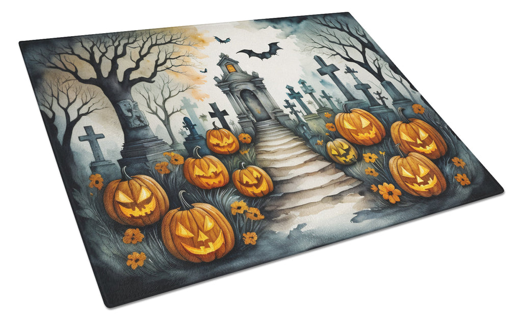 Marigold Spooky Halloween Cutting Board Tempered Glass Kitchen Cutting Surface, Heat Resistant Chopping, Non-Slip Feet, Food Prep & Serving