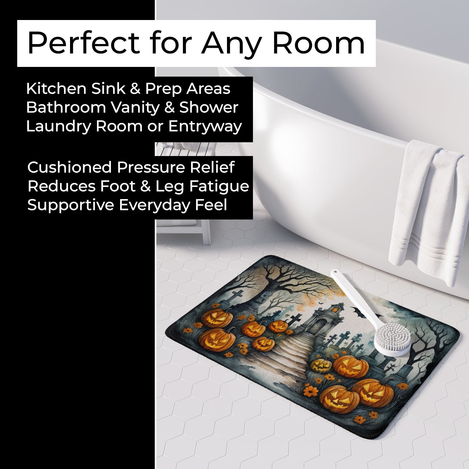 Marigold Spooky Halloween Memory Foam Kitchen Mat Machine Washable Anti-Fatigue Cushion Comfort Bath or Kitchen Rug