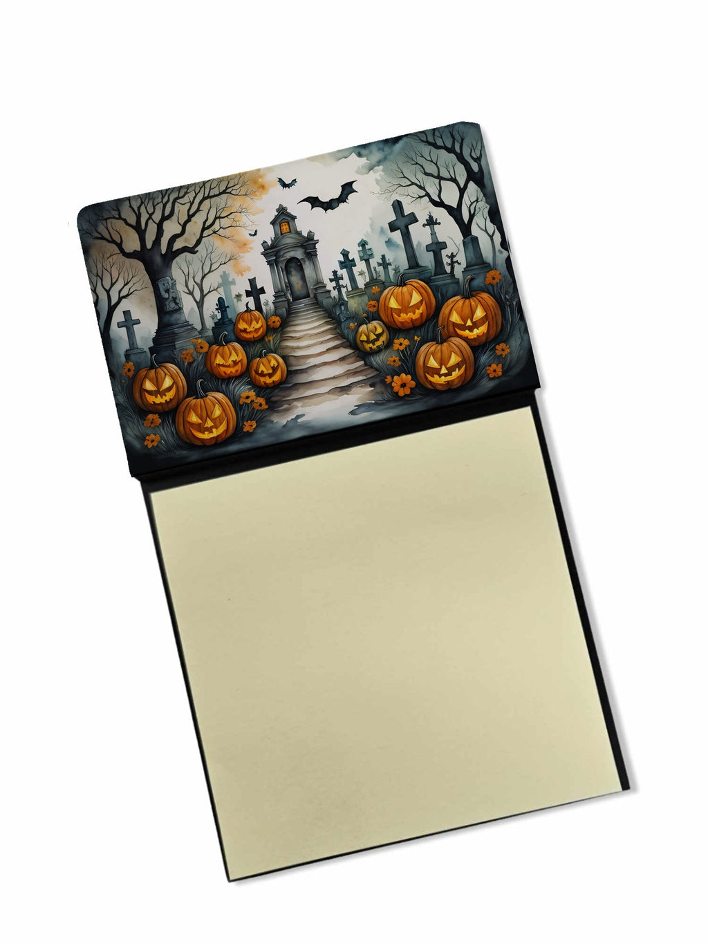 Marigold Spooky Halloween Watercolor Sticky Note Holder Refillable Dispenser Desk Accessory 3x3 Pad Gift