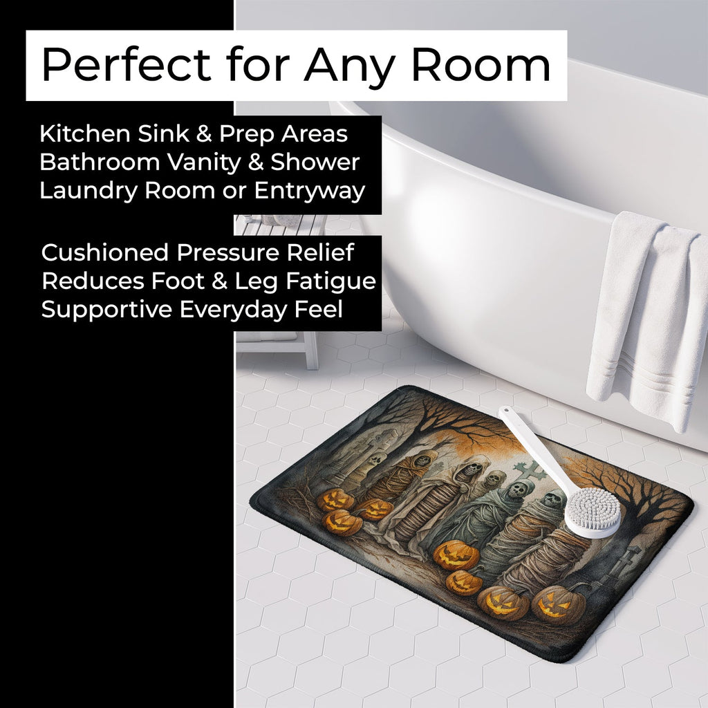 Mummies Spooky Halloween Memory Foam Kitchen Mat Machine Washable Anti-Fatigue Cushion Comfort Bath or Kitchen Rug