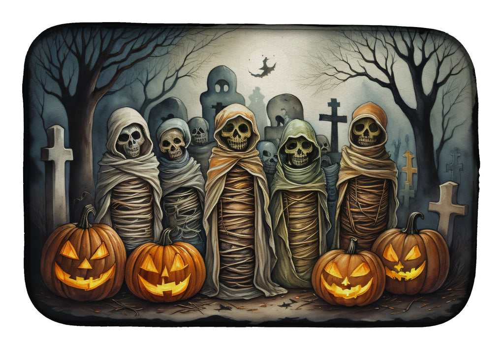 Mummies Spooky Halloween Dish Drying Mat Absorbent Dish Drying Mat Pad for Kitchen Counter Dish Drainer Mat for Countertop, 14 x 21", Multicolor