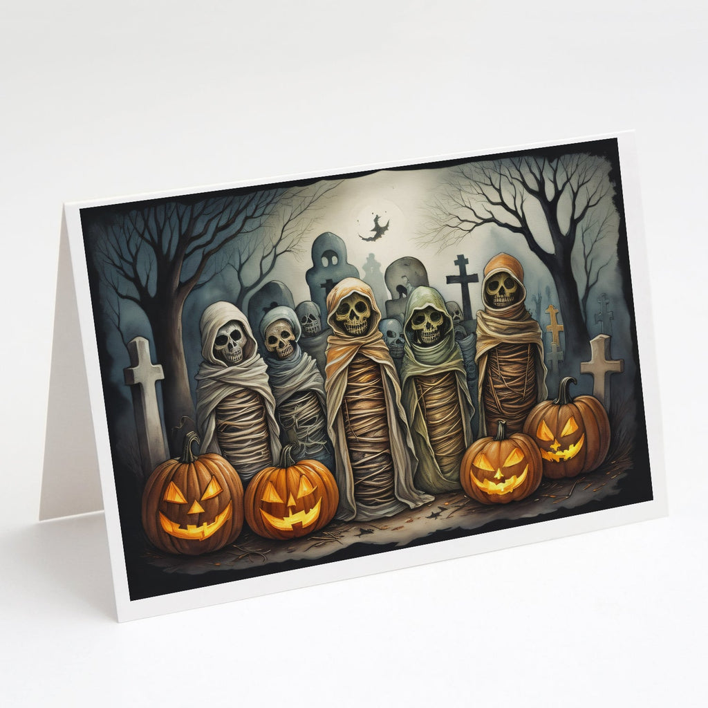 Mummies Spooky Halloween Greeting Cards Pack of 8 Blank Cards with Envelopes Whimsical A7 Size 5x7