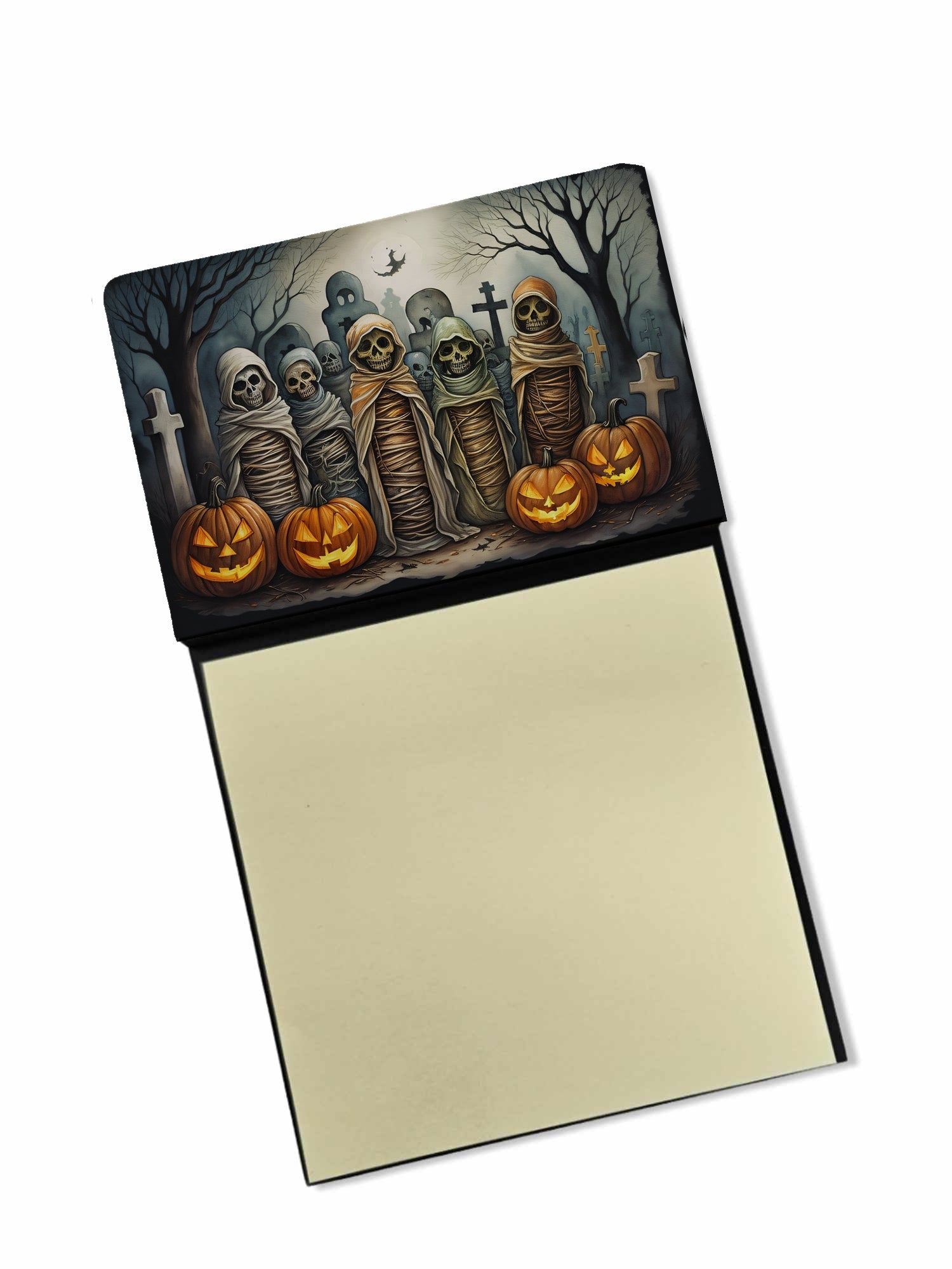Mummies Spooky Halloween Watercolor Sticky Note Holder Refillable Dispenser Desk Accessory 3x3 Pad Gift