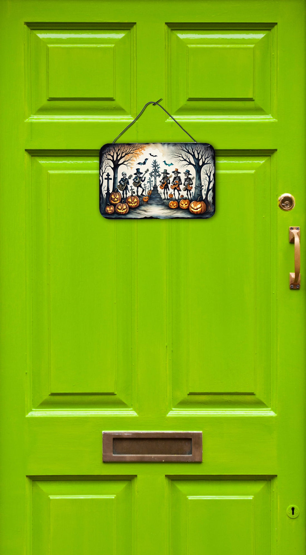 Mariachi Skeleton Band Spooky Halloween Wall or Door Hanging Prints Aluminum Metal Sign Kitchen Wall Bar Bathroom Plaque Home Decor, 8HX12W, Multicolor