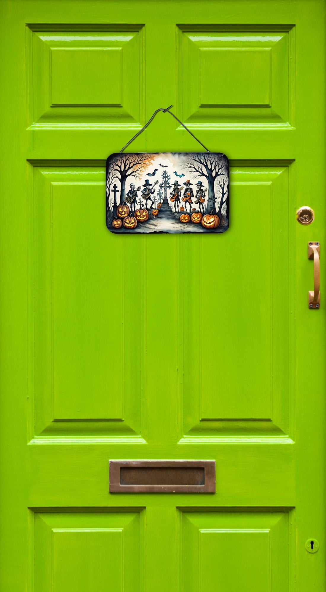 Mariachi Skeleton Band Spooky Halloween Wall or Door Hanging Prints Aluminum Metal Sign Kitchen Wall Bar Bathroom Plaque Home Decor, 8HX12W, Multicolor