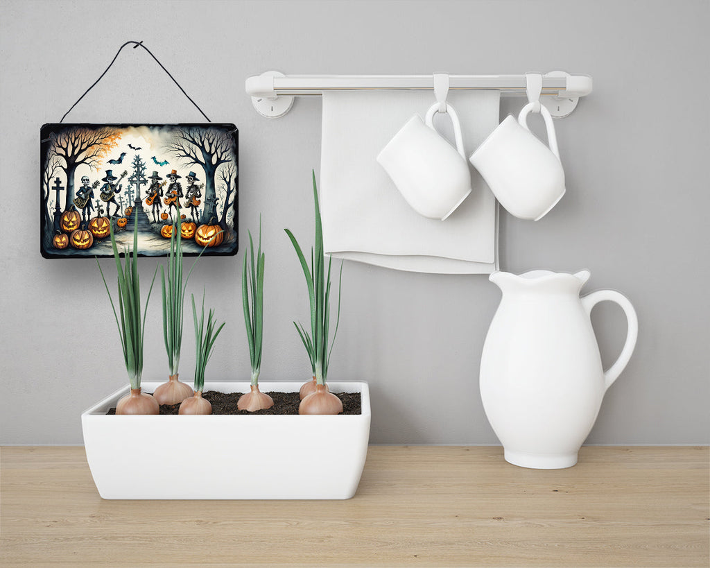 Mariachi Skeleton Band Spooky Halloween Wall or Door Hanging Prints Aluminum Metal Sign Kitchen Wall Bar Bathroom Plaque Home Decor, 8HX12W, Multicolor