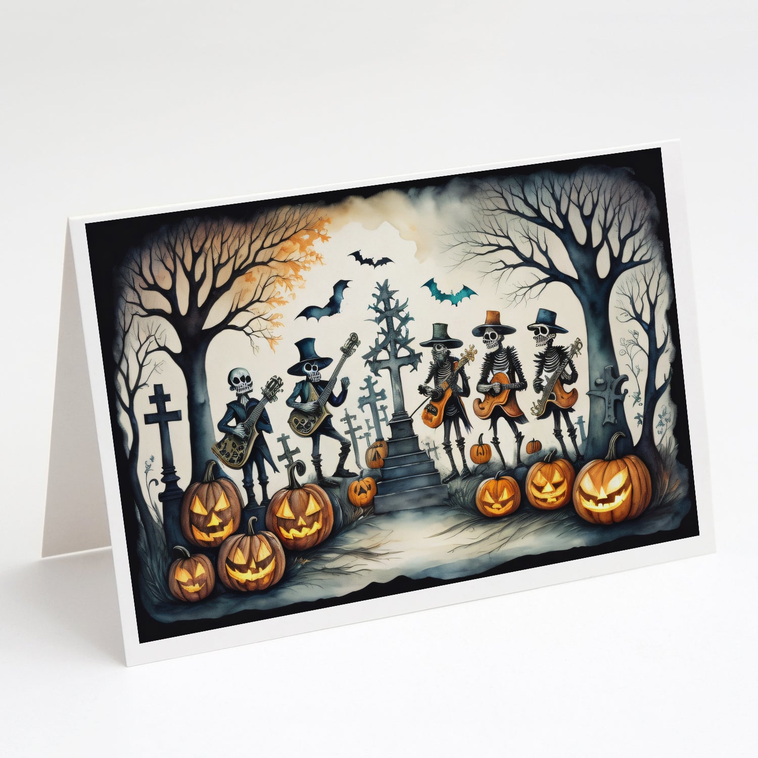 Mariachi Skeleton Band Spooky Halloween Greeting Cards Pack of 8 Blank Cards with Envelopes Whimsical A7 Size 5x7