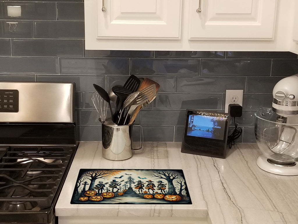 Mariachi Skeleton Band Spooky Halloween Cutting Board Tempered Glass Kitchen Cutting Surface, Heat Resistant Chopping, Non-Slip Feet, Food Prep & Serving