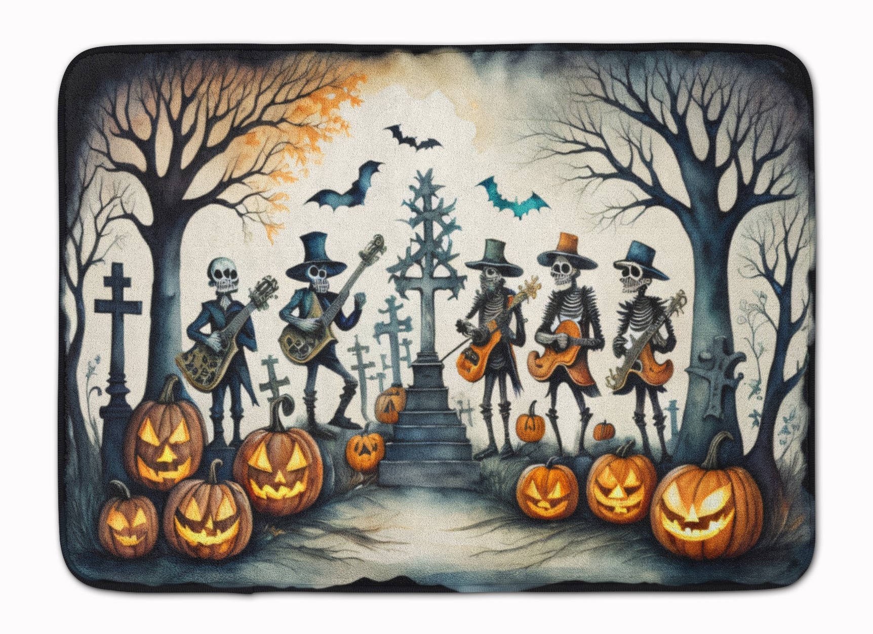 Mariachi Skeleton Band Spooky Halloween Memory Foam Kitchen Mat Machine Washable Anti-Fatigue Cushion Comfort Bath or Kitchen Rug
