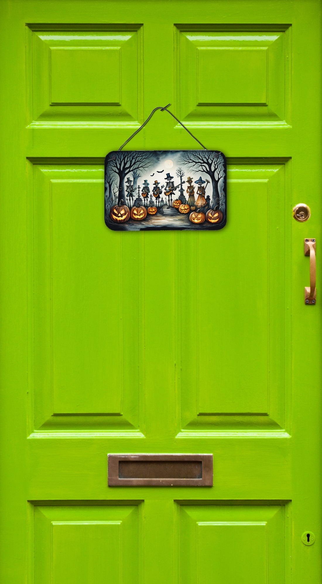 Mariachi Skeleton Band Spooky Halloween Wall or Door Hanging Prints Aluminum Metal Sign Kitchen Wall Bar Bathroom Plaque Home Decor, 8HX12W, Multicolor
