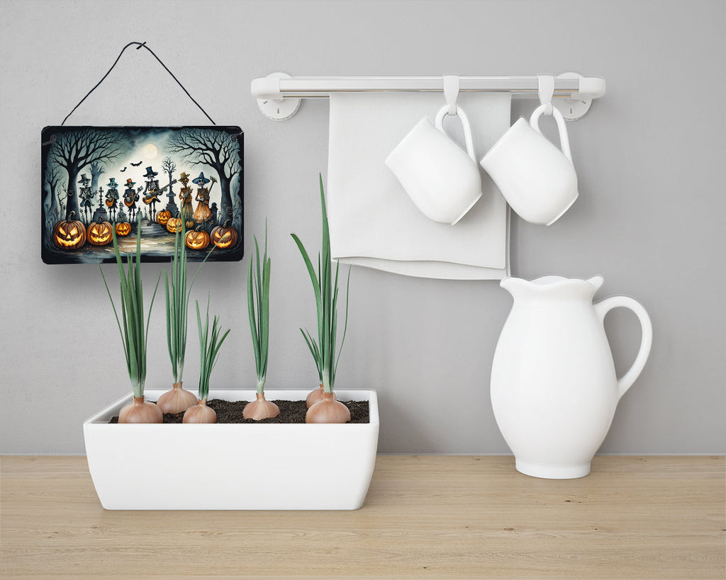 Mariachi Skeleton Band Spooky Halloween Wall or Door Hanging Prints Aluminum Metal Sign Kitchen Wall Bar Bathroom Plaque Home Decor, 8HX12W, Multicolor