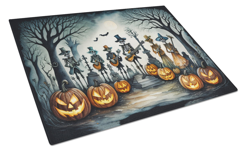Mariachi Skeleton Band Spooky Halloween Cutting Board Tempered Glass Kitchen Cutting Surface, Heat Resistant Chopping, Non-Slip Feet, Food Prep & Serving