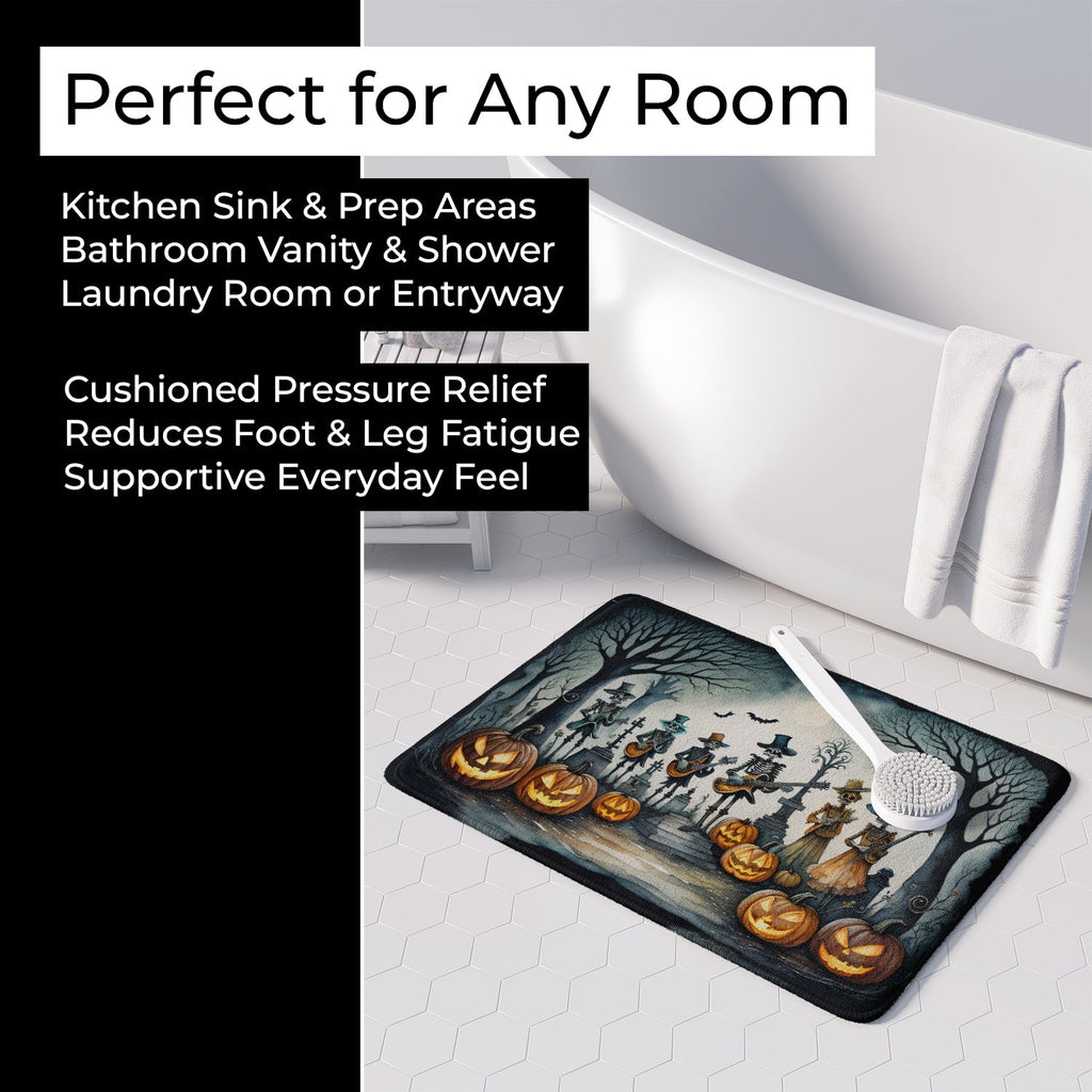 Mariachi Skeleton Band Spooky Halloween Memory Foam Kitchen Mat Machine Washable Anti-Fatigue Cushion Comfort Bath or Kitchen Rug