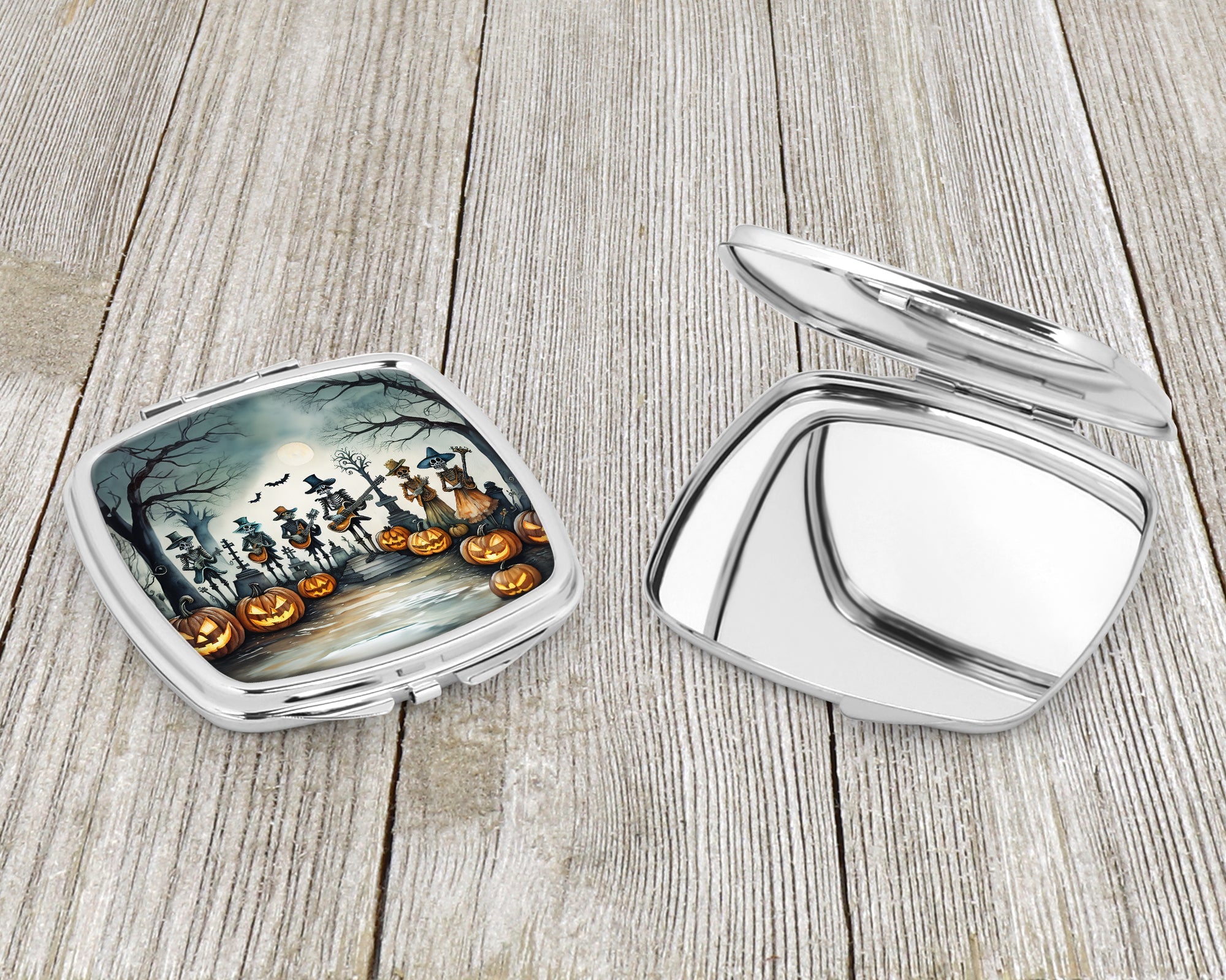Mariachi Skeleton Band Spooky Halloween Compact Mirror Decorative Travel Makeup Mirror for Women Girls Gifts Pocket Makeup Mirror Folding Handheld