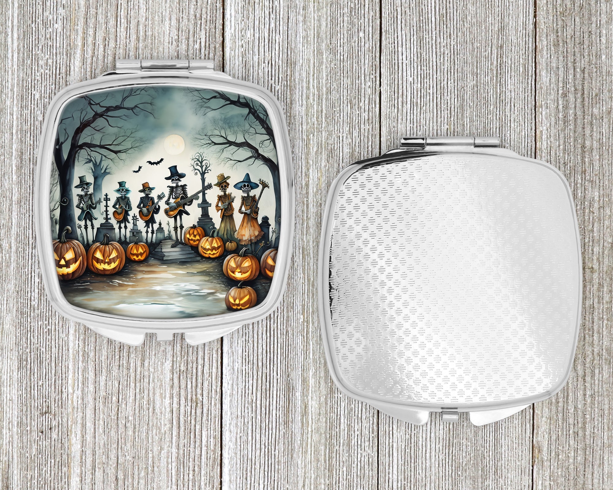 Mariachi Skeleton Band Spooky Halloween Compact Mirror Decorative Travel Makeup Mirror for Women Girls Gifts Pocket Makeup Mirror Folding Handheld