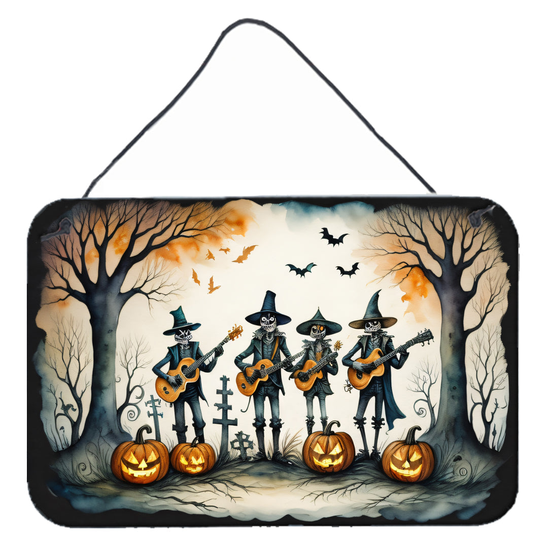 Mariachi Skeleton Band Spooky Halloween Wall or Door Hanging Prints Aluminum Metal Sign Kitchen Wall Bar Bathroom Plaque Home Decor, 8HX12W, Multicolor