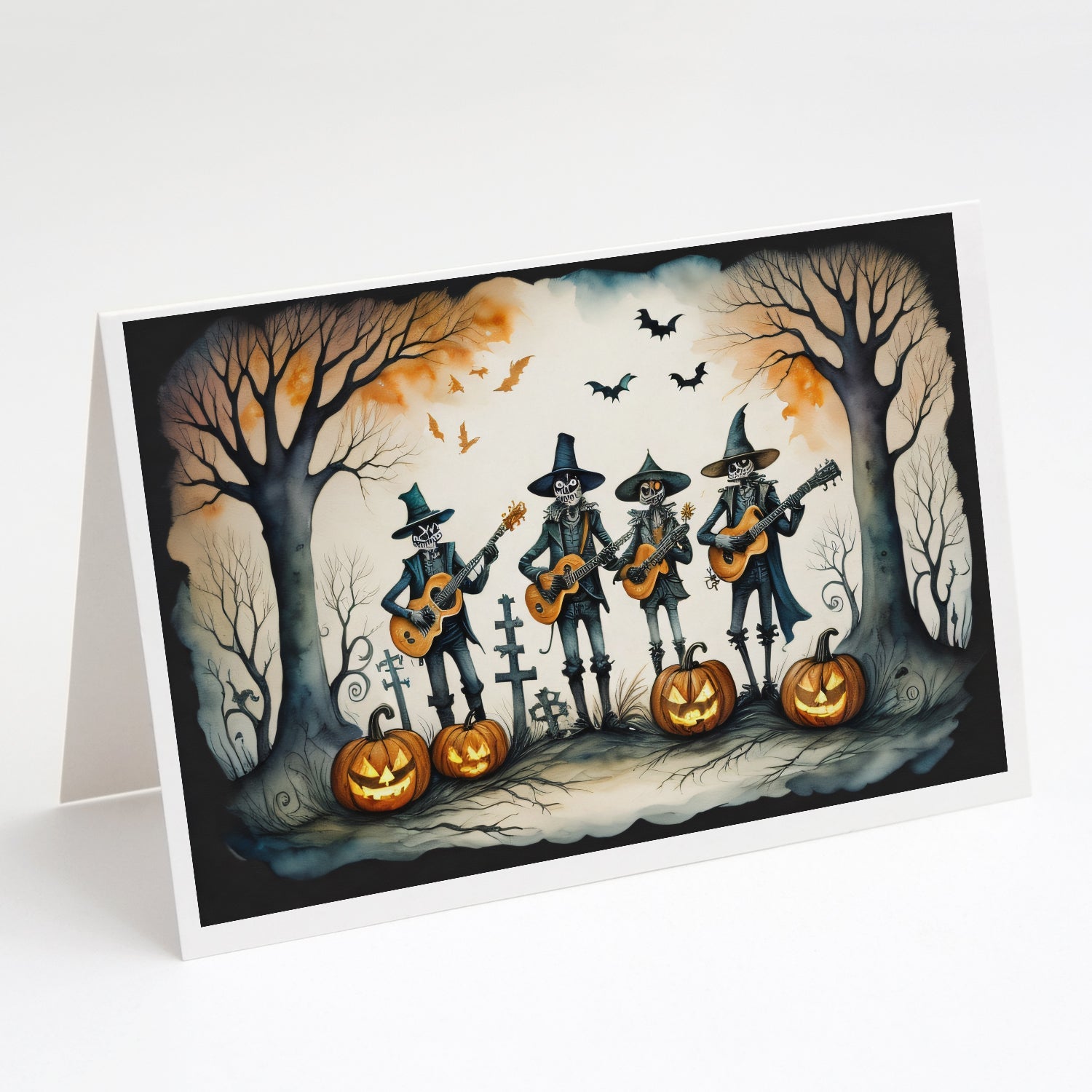 Mariachi Skeleton Band Spooky Halloween Greeting Cards Pack of 8 Blank Cards with Envelopes Whimsical A7 Size 5x7