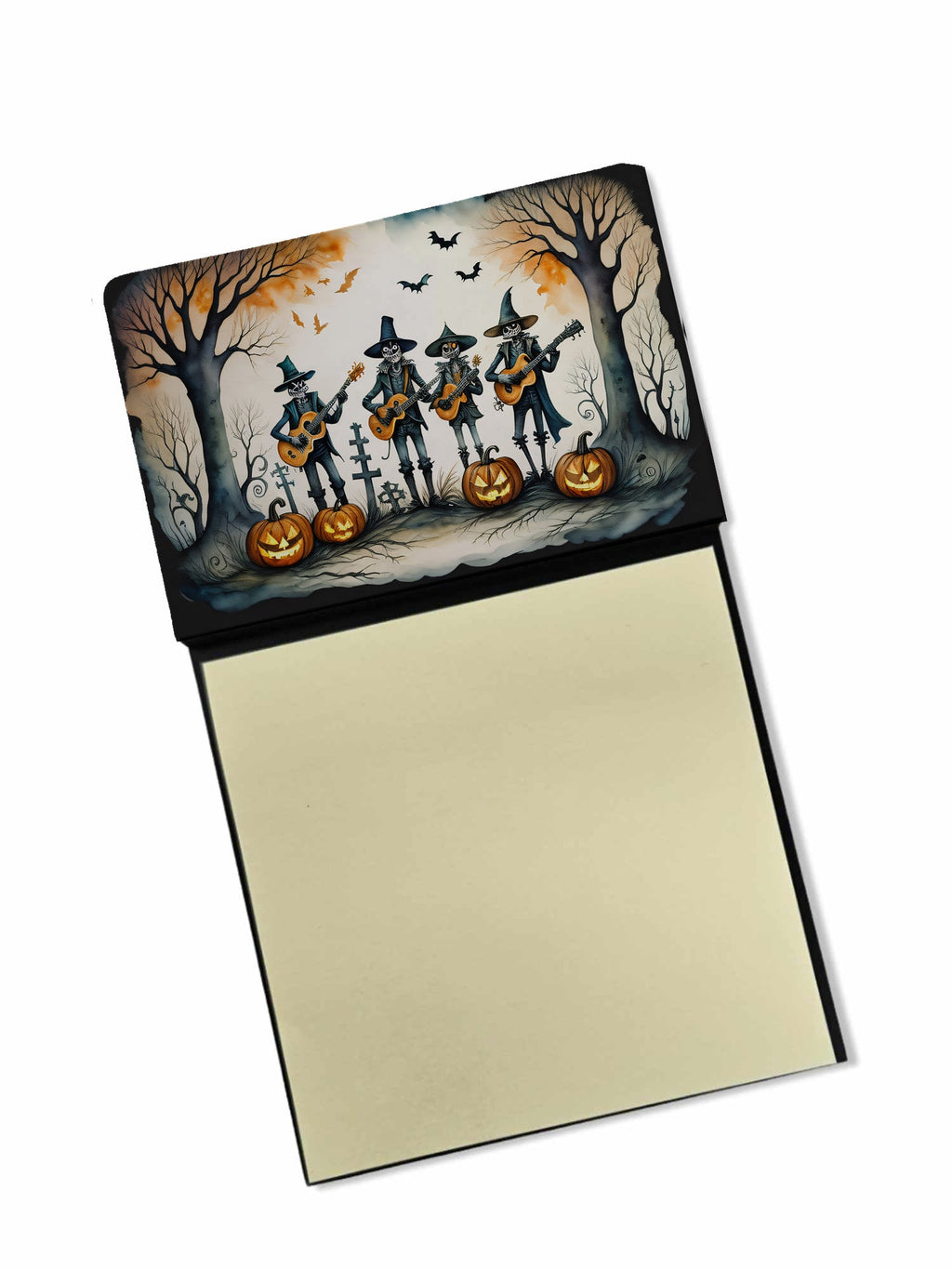 Mariachi Skeleton Band Spooky Halloween Watercolor Sticky Note Holder Refillable Dispenser Desk Accessory 3x3 Pad Gift