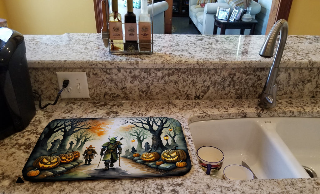 Orcs Spooky Halloween Dish Drying Mat Absorbent Dish Drying Mat Pad for Kitchen Counter Dish Drainer Mat for Countertop, 14 x 21", Multicolor