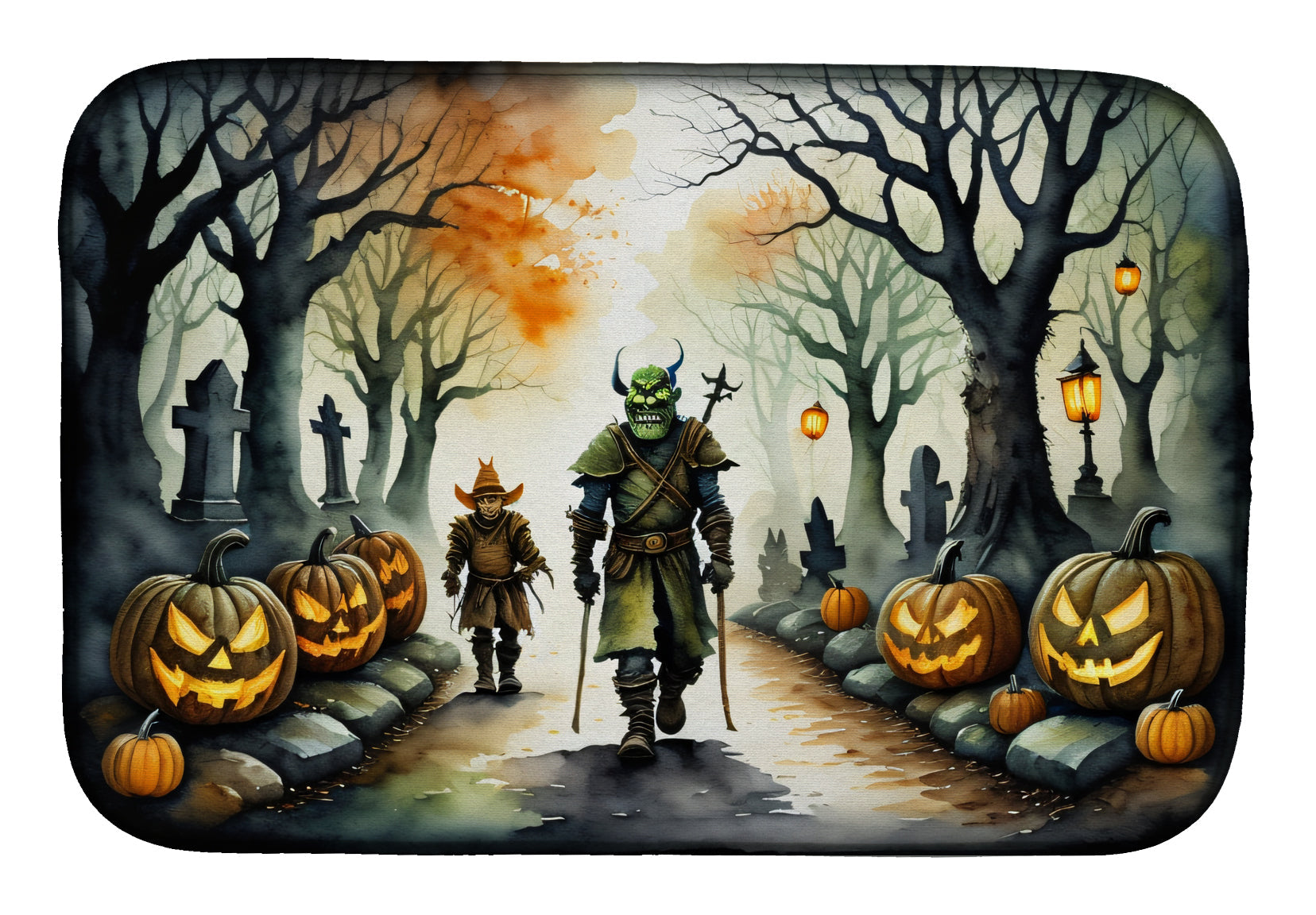Orcs Spooky Halloween Dish Drying Mat Absorbent Dish Drying Mat Pad for Kitchen Counter Dish Drainer Mat for Countertop, 14 x 21", Multicolor